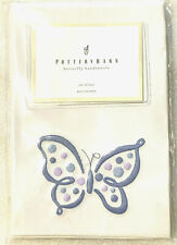 NEW 2 POTTERY BARN Embroidered BUTTERFLY Hand TOWELS white & periwinkle picture