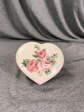 Vintage heart shaped rose trinket box-Porcelain with floral transfer-Victorian picture