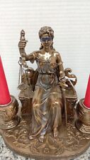 SCALES OF JUSTICE SCULPTURE CANDLE HOLDER - RESIN/BRONZE - RARE & COLECTIBLE-NEW picture
