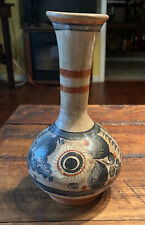 Vintage Mexico Pottery Folk Art Vase Tonala Bottle Hand Painted 10” picture