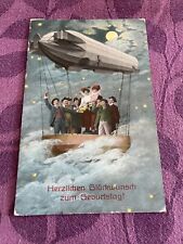 @1915. Zeppelin themed Happy Birthday postcard picture