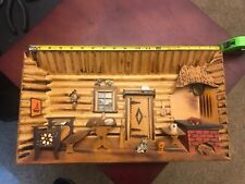Vintage Hand-Carved 3-D Wooden Shadow Box Diorama Cabin 17”x9.5” picture