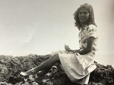 AhE) Found Photo Photograph Beautiful Barefoot Women Posing On Beach Rocks picture