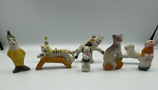 Vintage (8) Bisque Porcelain Birthday Cake Circus Toppers Circa 1950s Japan picture