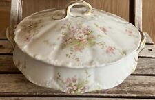 Antique THEODORE  HAVILAND LIMOGES Floral Gold Trim Serving Bowl with Lid ~ F67 picture