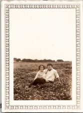 Romantic Lovers Fat Boyfriend Skinny Girlfriend in Prairie 1920s Vintage Photo picture
