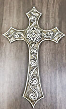 Rustic Western Silver Concho With Ornate Shell Pattern Wall Cross Decor Plaque picture