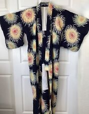 Vintage Japanese Handmade Unisex Floral Batik Kimono picture