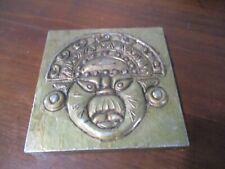 Vintage Hand Crafted scary tin over wood Mayan Folk Art wall art 5.75 x 5.75'' picture
