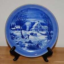 Currier & Ives Collector Plate The Homestead in Winter Blue & White 8-1/4