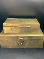 Antique Chinese Brass Keepsake or Humidor Box Incised Dragon Wood Lined picture