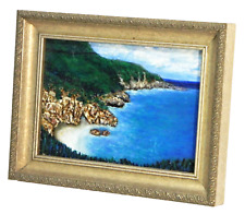 Vintage Wall Art Oil Acrylic Painting Coastal Sea Scape Silver Wood Frame picture