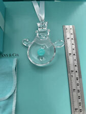 Tiffany&Co. Holiday Snowman Crystal with White Ribbon Ornament RARE~BNIB picture