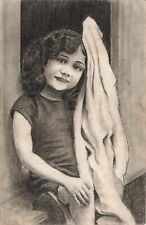 Postcard 1919 RPPC Real Photo of Young Girl With Blanket - Blank Back Card  picture