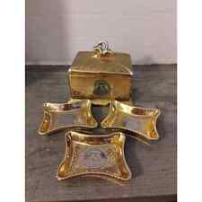 Antique Le Mieux 24 KT Gold & Platinum Hand Decorated Cigarette Box + 3 Ashtrays picture