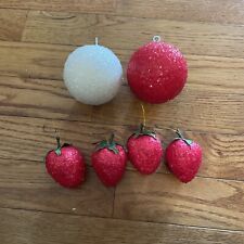 Lot Of 6 Vintage Sugared Christmas Ornaments Strawberries picture