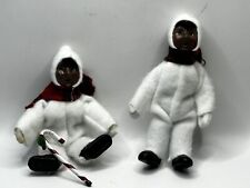 2 X Byers Choice Toddler Child in White Snowsuit Red Plaid Scarf Vintage picture