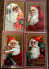 Lot of 4~SANTA CLAUS~with Toys~On Phone~Pipe~Doll~ Christmas Postcards Set~h990 picture