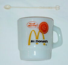 RARE 1970'S McDONALD'S ANCHOR FIRE-KING MILK GLASS COFFEE MUG & STIR STICK picture