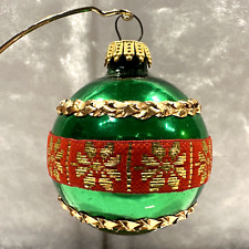 Vintage Mercury Glass Christmas Ornament 2.25” Green With Gold, Red West Germany picture