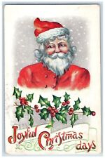 c1910's Christmas Santa Claus Winter Snow Holly Berries Embossed Postcard picture