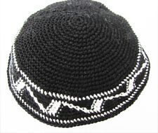 Yamulke Jewish Kippah black antique white design hand crocheted picture