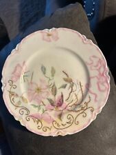 Antique Tea Plate Made in France. Pink Flowers and Ribbon picture