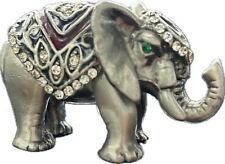 Vtg Russian Enamel Pewter Swarovski Crystals Elephant Trinket Box picture