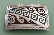 Vintage Signed Sterling Silver Native American Tribal Gem Inlay Belt Buckle picture