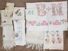 Antique Vintage Embroidered Tablecloth Linens Mixed Lot Monogram People Flower picture