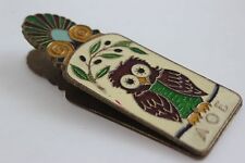 Vintage AOE Alpha Theta Epsilon Brass Enamel Owl Paper Clip picture