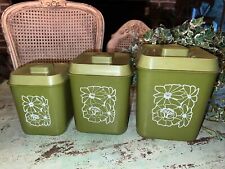 Vintage 1960's 1970's Set Of 3 Plastic Nesting Avocado Green Canisters - Daisy picture