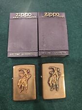 Lot of 2 - Vintage  Zippo Brass Lighters - Marlboro Bucking Bronco, 5/79 picture