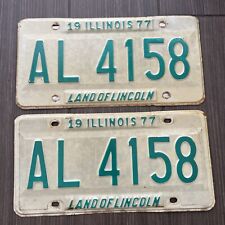 2 Vintage 1977 Illinois License Plate AL 4158 Matching Pair picture