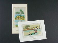 2 Vintage 1960s Oriental Christmas cards silk screen insets boats signed Vietnam picture