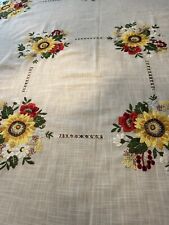 VTG Italian Linen Handcrafted Embroidered Floral Tablecloth W/6 Napkins 67x 71 picture