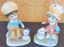 Home Interior Homco Vitage Lot of 2 Figurines Boy and Girl with Dogs Figurines picture
