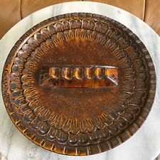 Vintage MCM Hippie Pottery Ashtray Round Textured Brown Catchall Dish Tray picture