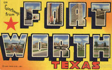 Greetings From Fort Worth,TX Large Letter Texas Trinity News Co. Linen Postcard picture