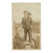 Vintage Snapshot 1920s Photo Two Men Playful Affectionate Pose Gay Interest picture