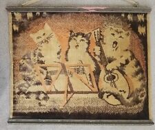 Antique Vintage Velvet 3 Cats Singing And Musician Tapestry Wall Hanging Fabric  picture