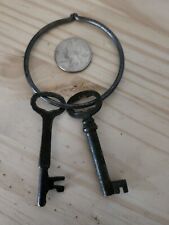 2 Antique Skeleton Keys On A Key Ring, Brass   picture