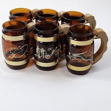6 VTG SiestaWare Brown Amber Glass Beer Mugs Western Cowboy Ranch Wooden Handles picture