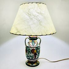 Vtg Sgraffito Majolica Pottery Lamp Hand Painted Hummingbird Fiberglass Shade picture