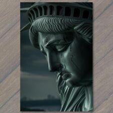 Postcard Statue of Liberty Weeps Cry Sorrow City Background New York Sad For USA picture