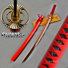 Unique Fire Hamon Red 1095Steel Japanese Samurai Katana Sharp Battle Ready Sword picture