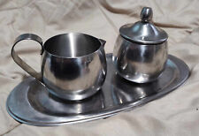 4 PC STAINLESS STEEL Serving Tray, Lidded Sugar Bowl, Creamer Cream Pitcher picture