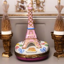 French Limoges Peint Main Paris Decor Eiffel Tower Dessert Motifs Trinket Box picture