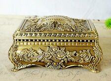 SANKYO RECTANGLE VINTAGE GOLD TIN ALLOY MUSIC BOX   ♫  ONCE UPON A DECEMBER  ♫ picture