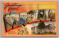 Postcard Large Letters Greetings from Virginia Linen Posted 1948 picture